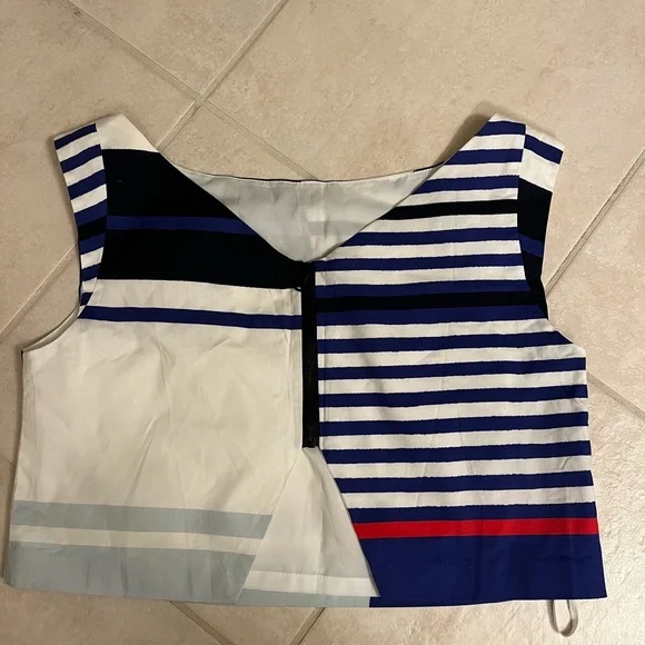 Milly cap sleeve crop top back zip nautical 4 like new - Picture 3 of 4